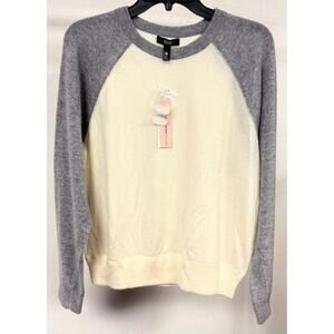 AQUA Cashmere Raglan Sweater Cream Grey Size S 100% Cashmere Crewneck New